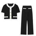 Polyester street fashion suit with round neck top and high-waisted trousers in coordinated colours