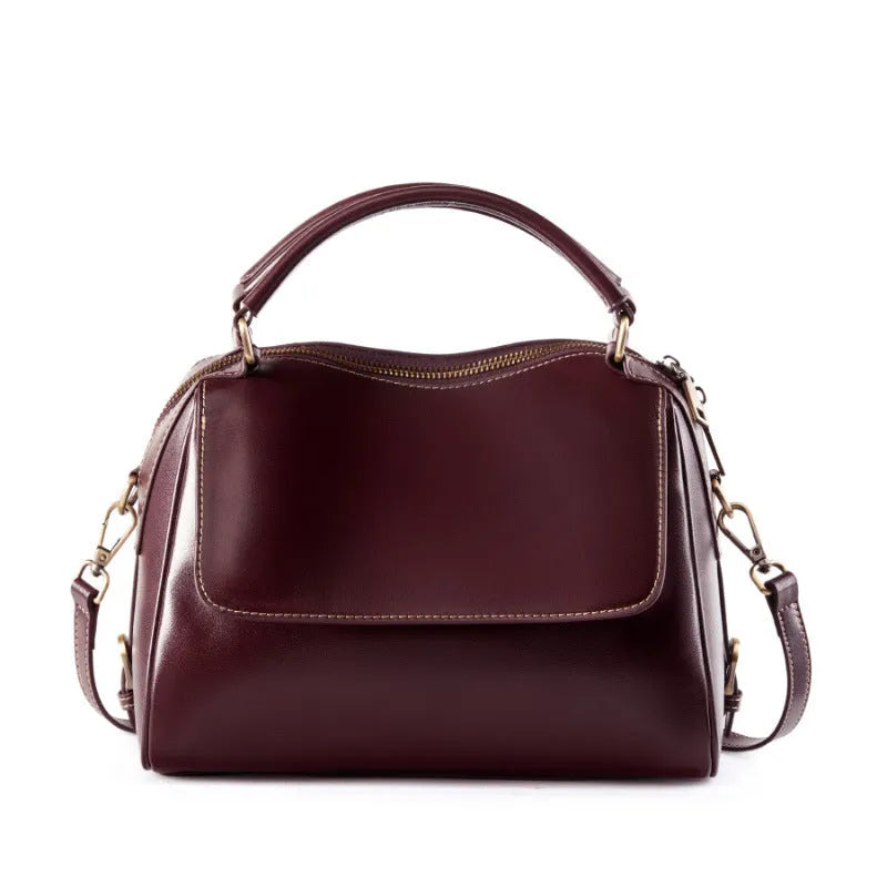 Genuine leather women's crossbody tote bag in cross square shape with double shoulder straps and multiple internal compartments