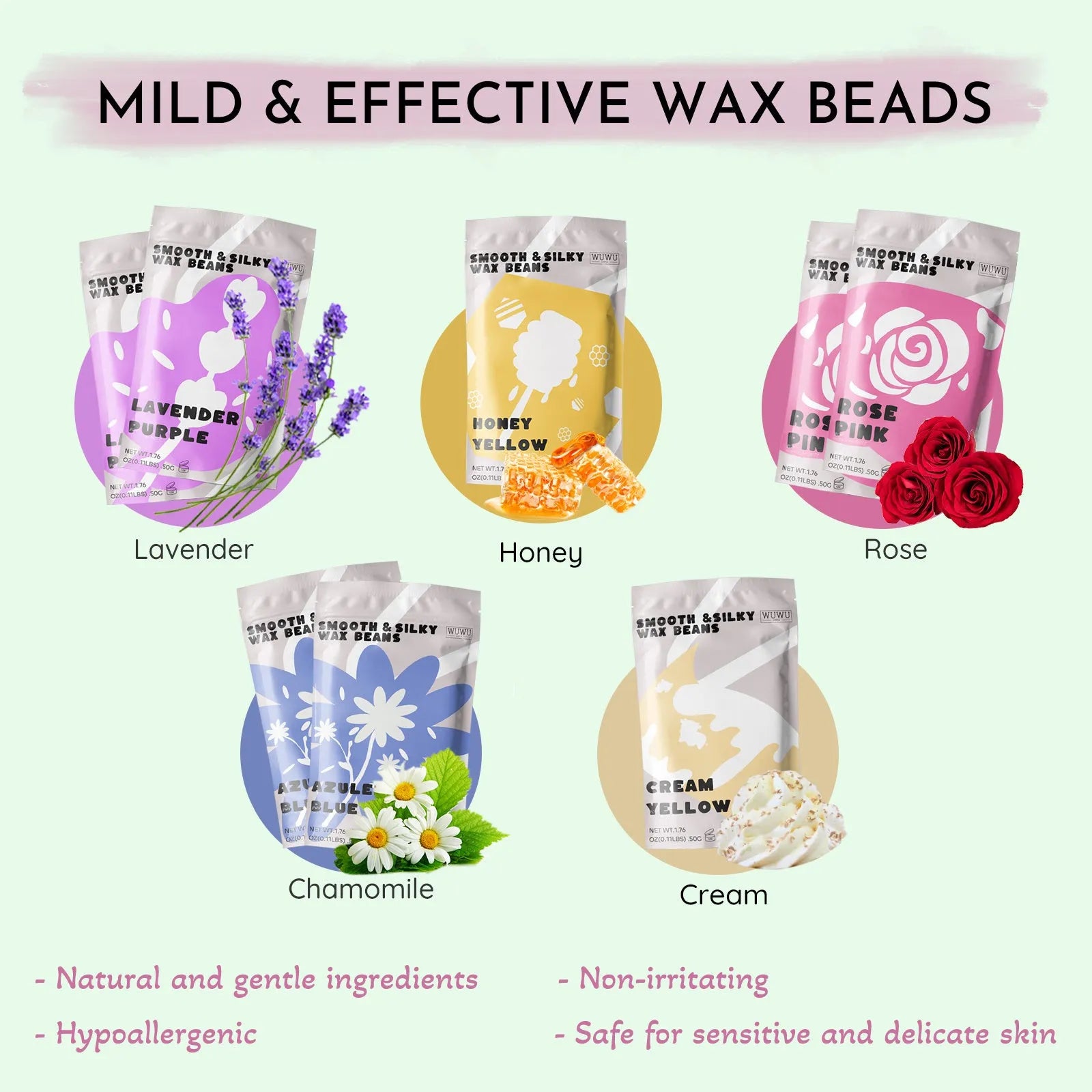 WUWUVISTA 63-piece hard wax hair removal kit with electric warmer, wax beads, and applicators