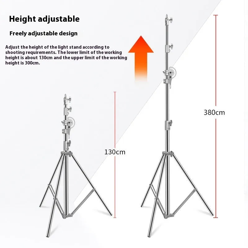 Silver stainless steel ceiling-mounted cross arm lamp rack showing extended and collapsed positions