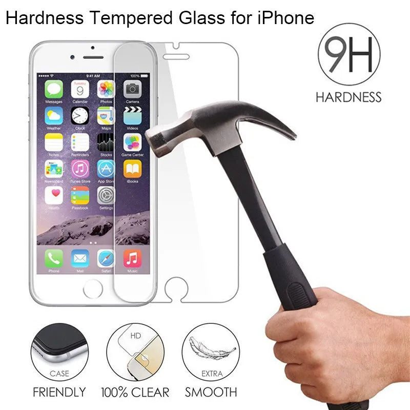Tempered glass screen protector for iPhone models on a clean surface.