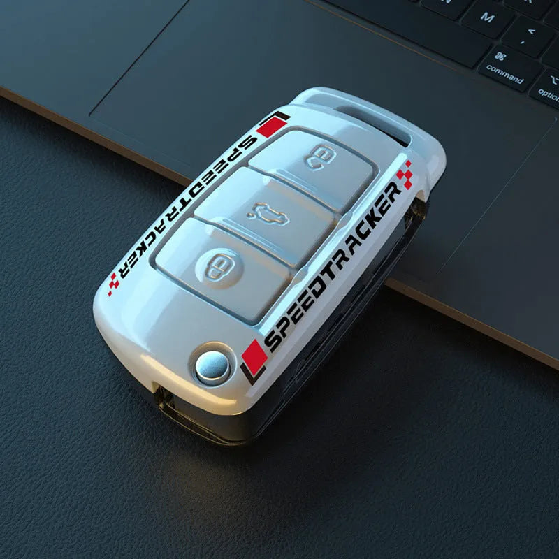 Carbon fibre style car key cover with mirror element in carbon or white colour