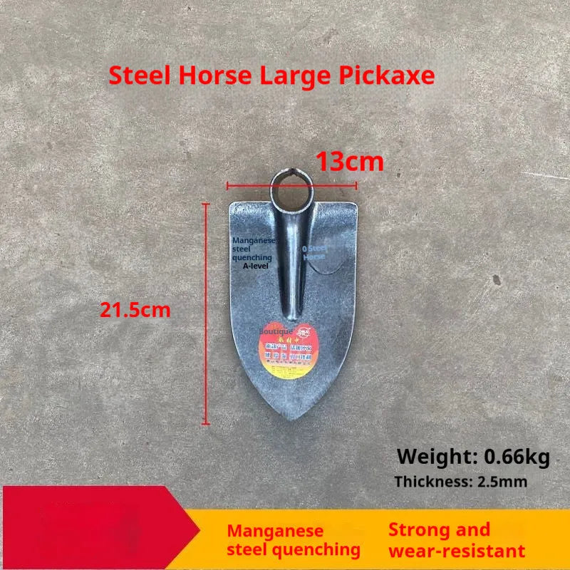 Agricultural pointed hoe plough tool with a steel horse tip and flat blade.