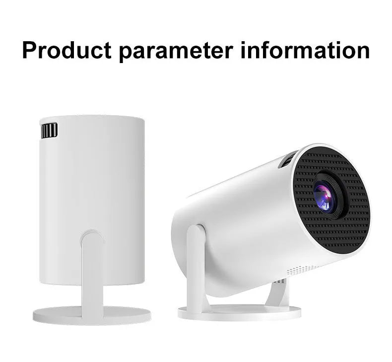 White mini wireless HD projector showing 1080p resolution and portable design