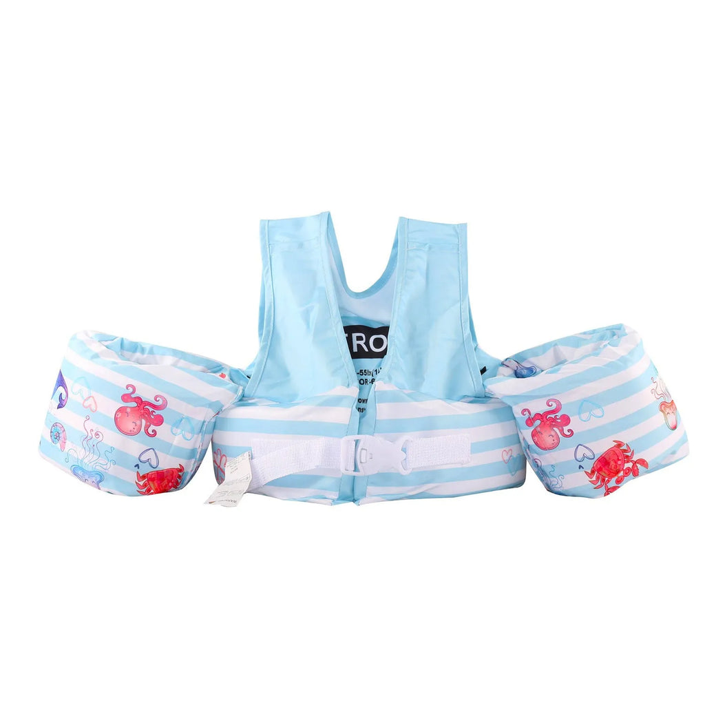 Children's swimsuit with extended arm swimming ring in colourful cartoon designs