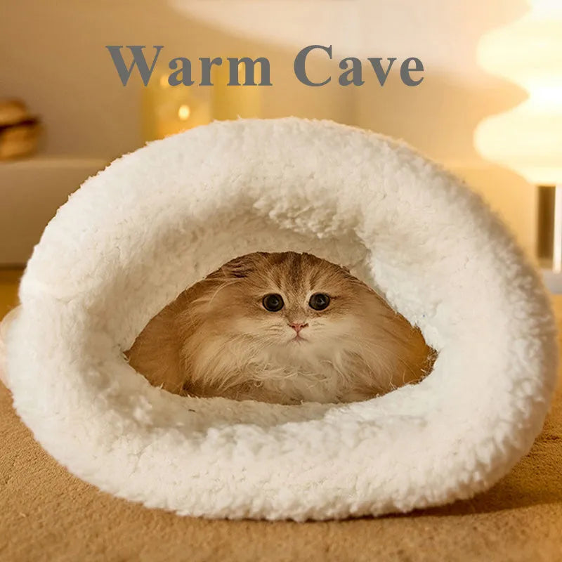 Warm cat sleeping bag with PP cotton filling and fleece exterior in blue grey colour