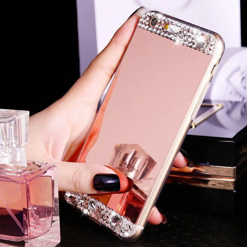 Rhinestone Huawei smartphone case in gold colour with waterproof silicone back cover
