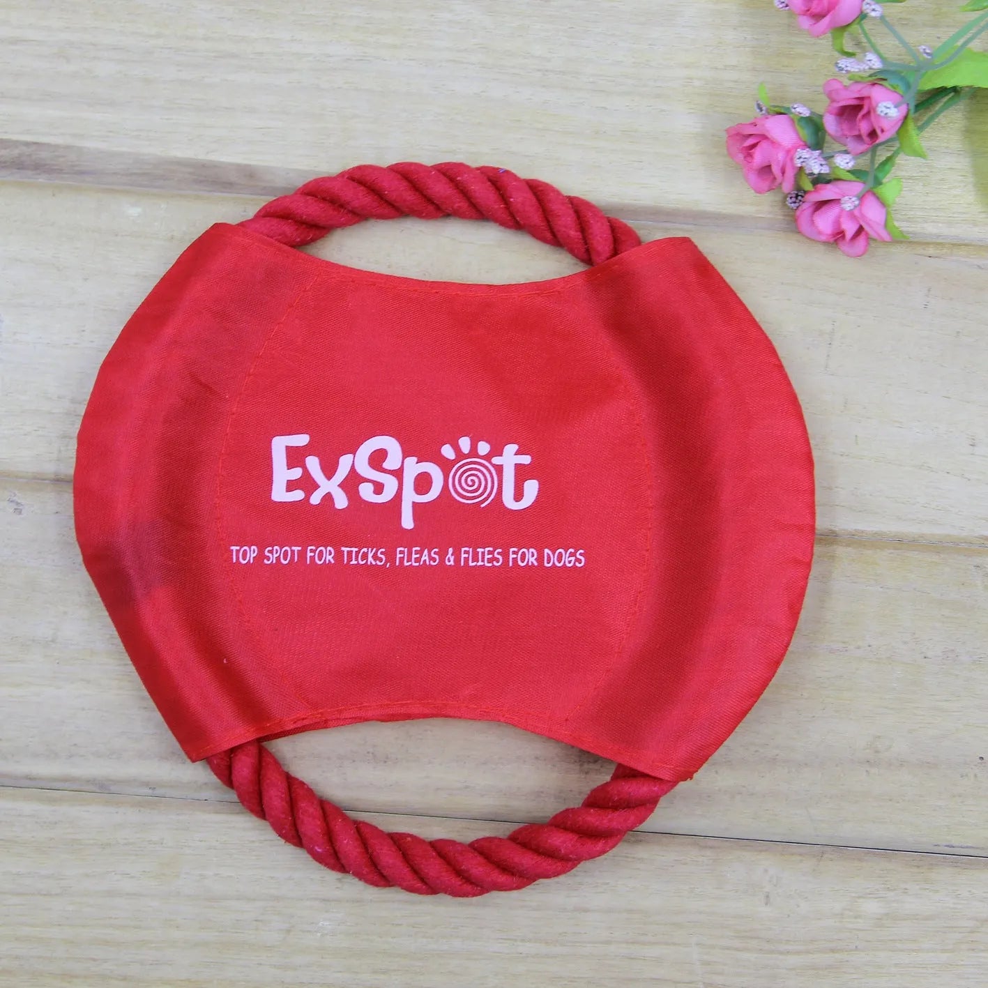Canvas and rope pet dog flying disc toy with 19cm diameter on grass