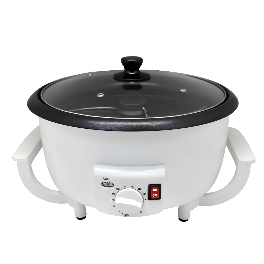 White oblate coffee bean roasting machine with 225mm pot base for home use