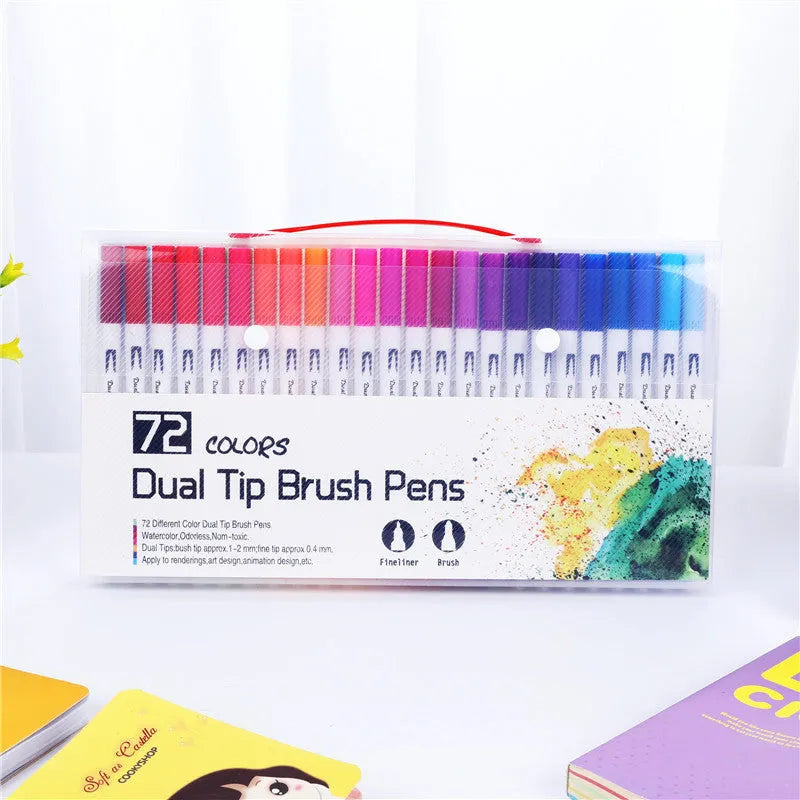 Set of watercolour brush pens in assorted colours for drawing and lettering.