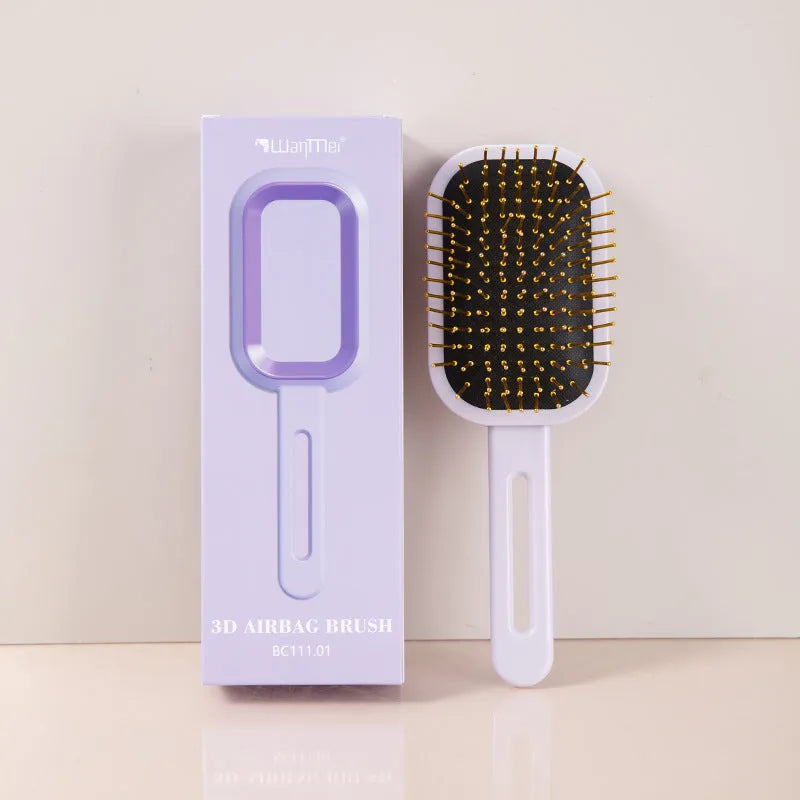 3D air cushion comb with steel needles in black handle pink ring, boxed packaging, over 20cm length