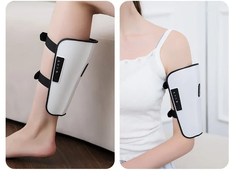 White plastic pulse calf massager with mechanical controls and Type-C port for leg acupoint therapy
