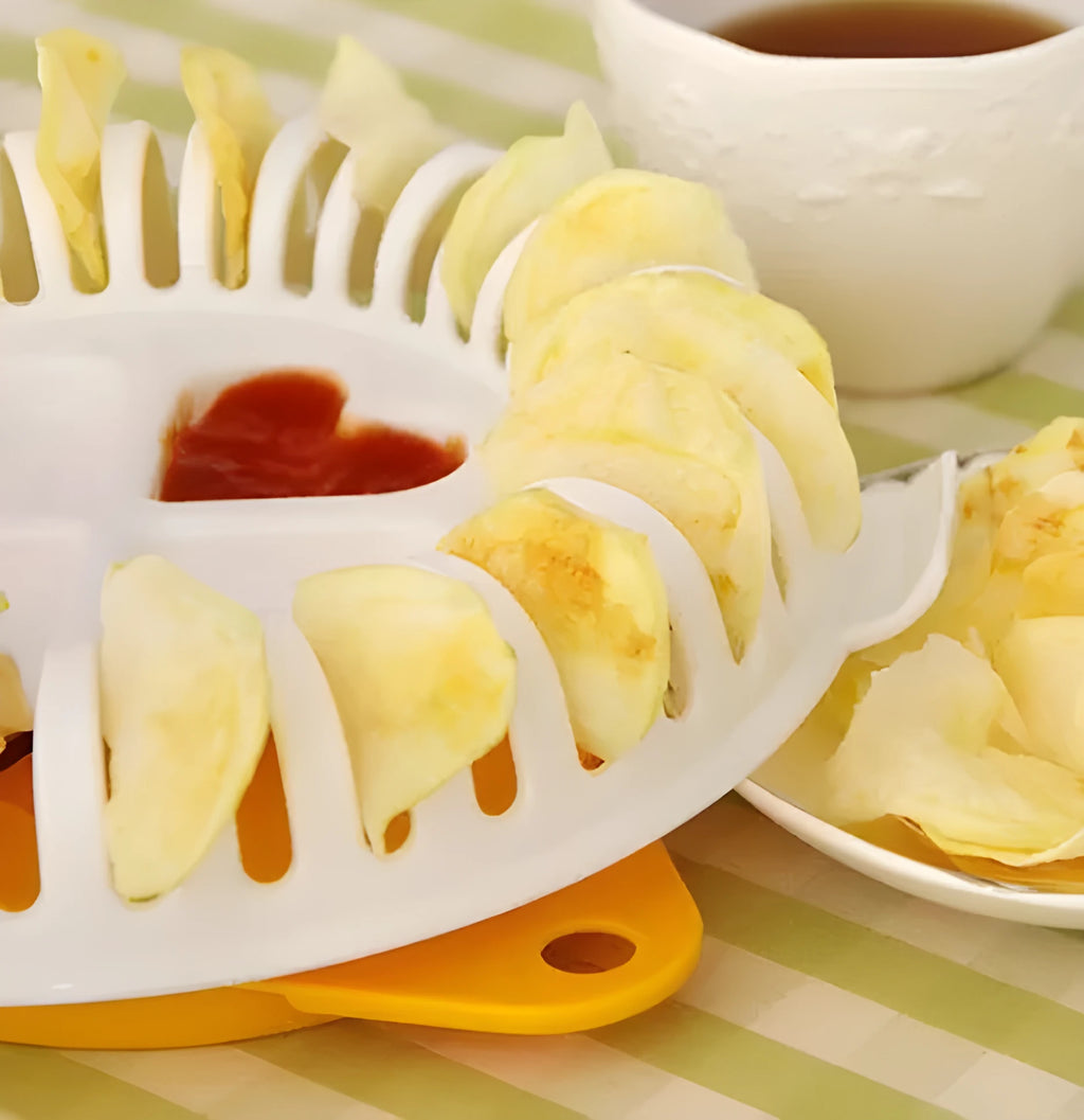 White potato chips maker set with tray, stander, and slicer for microwave use