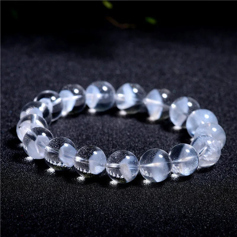 Original white crystal pyramid bead bracelet for women with a silver Ruyi charm, shown in multiple size options.