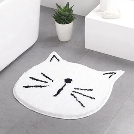 Cartoon cotton bathroom mat 60x60cm with plants and flowers pattern in grey cute cat colour