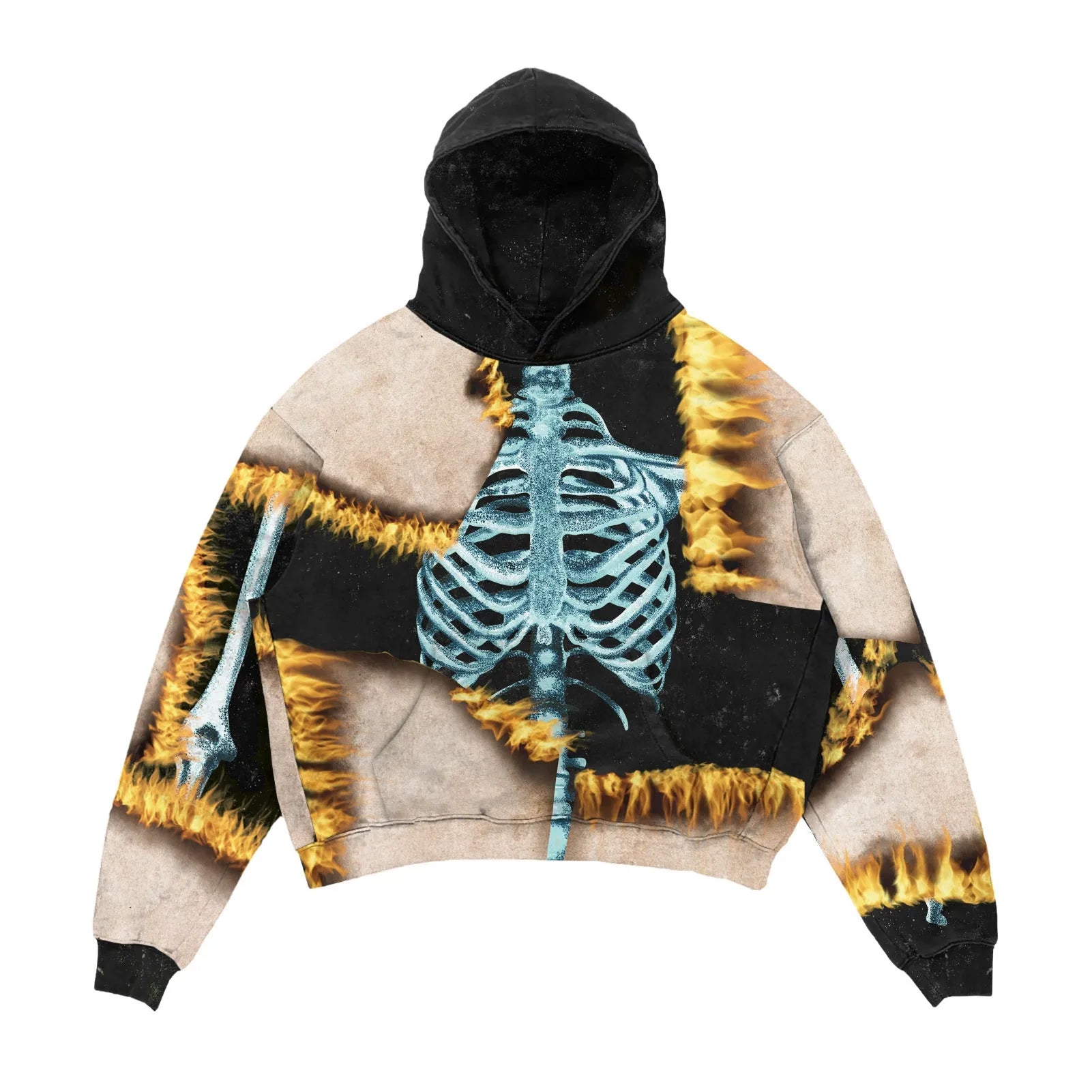 3D printed Halloween hoodie in black with slim fit and printed three-dimensional patch bag