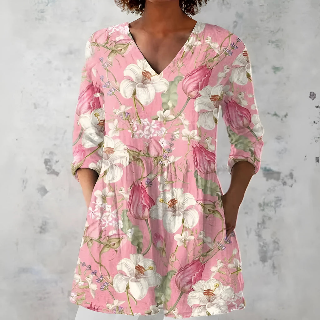 Women's retro style slim fit printed long sleeved top in a selection of colours