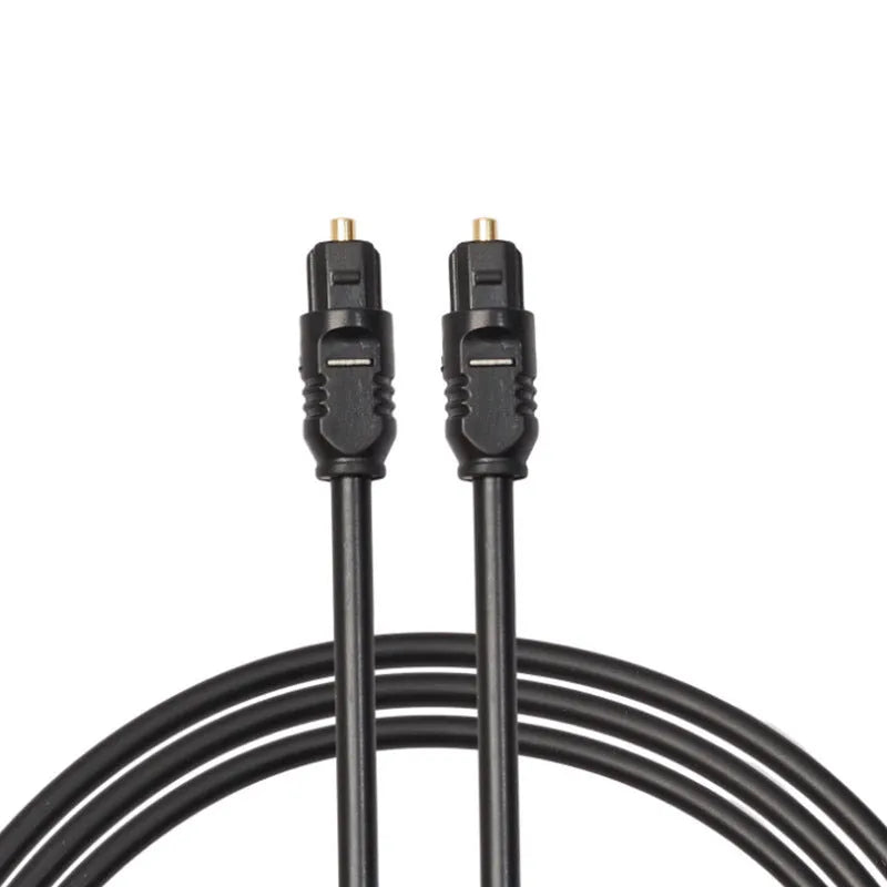 Black Toslink digital optical audio cable with 4mm square connectors, 2 metre length