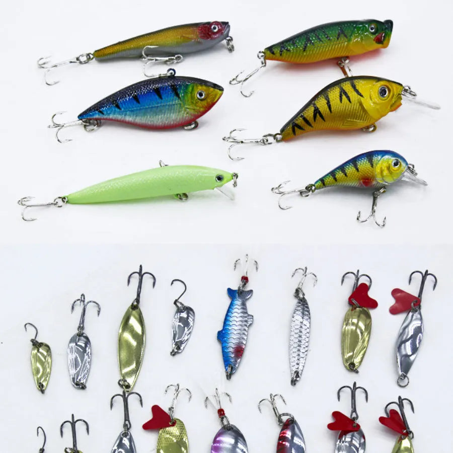 132-piece fishing lure suit with plastic baits and high carbon steel hooks in rose red colour
