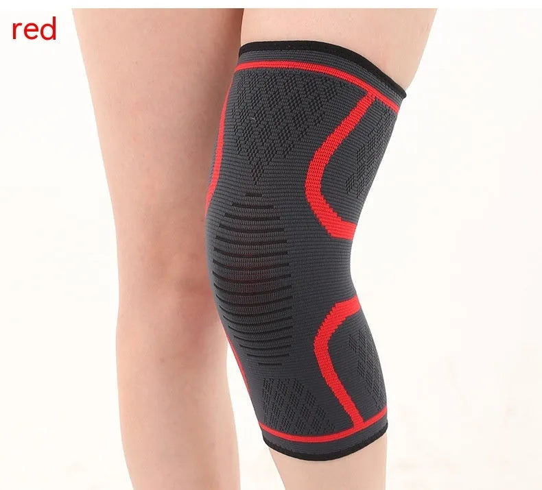 Black polyester sports knee pad with non-slip, stretch design for basketball and running.