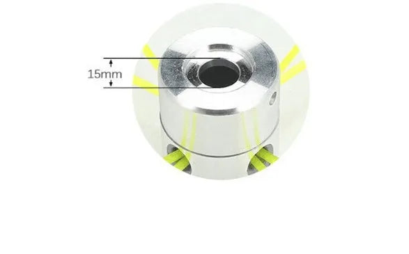 Silver aluminium lawn mower cylinder grass head accessory with four light yellow grass ropes