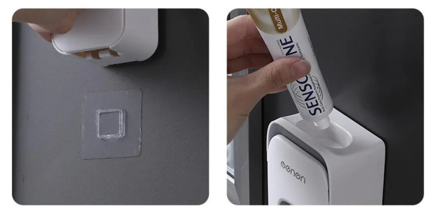 Automatic toothpaste dispenser in blue, grey or pink colours with sensor activation