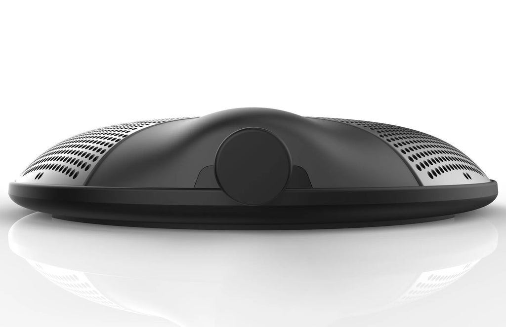 Black USB condenser microphone for conference calls and gaming with compact 9x9cm design