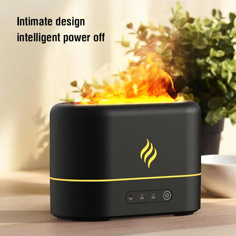 Black and white 7-colour flame effect humidifier with USB power and water tank