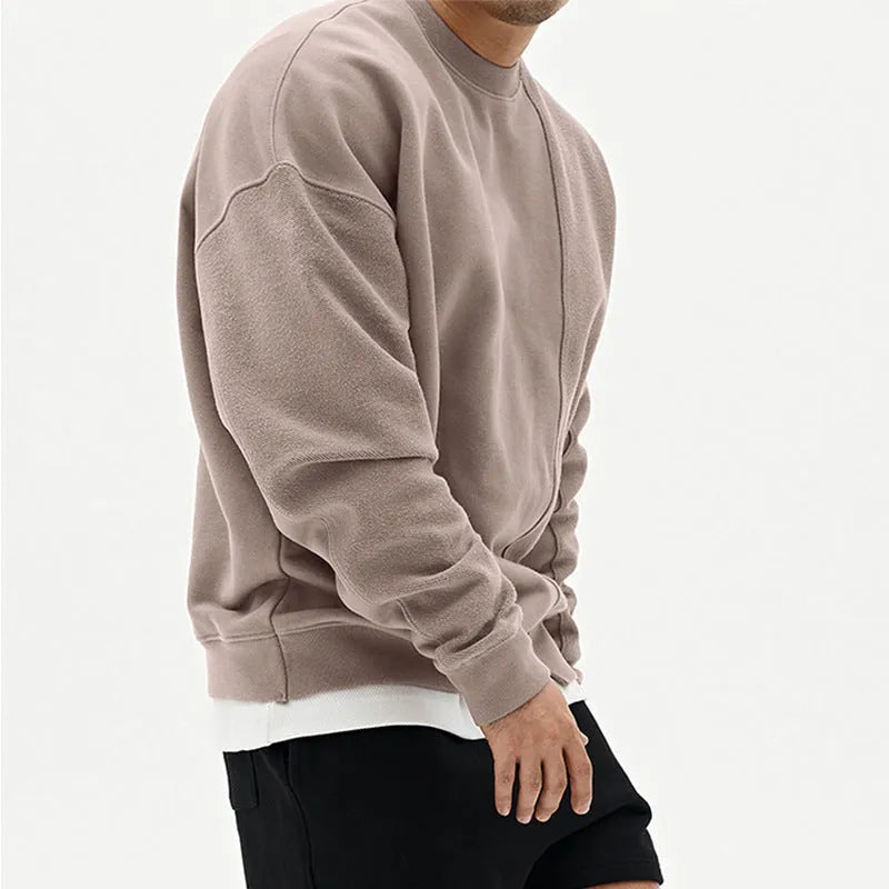 Men's cotton blend loose fit round neck pullover sweater in khaki