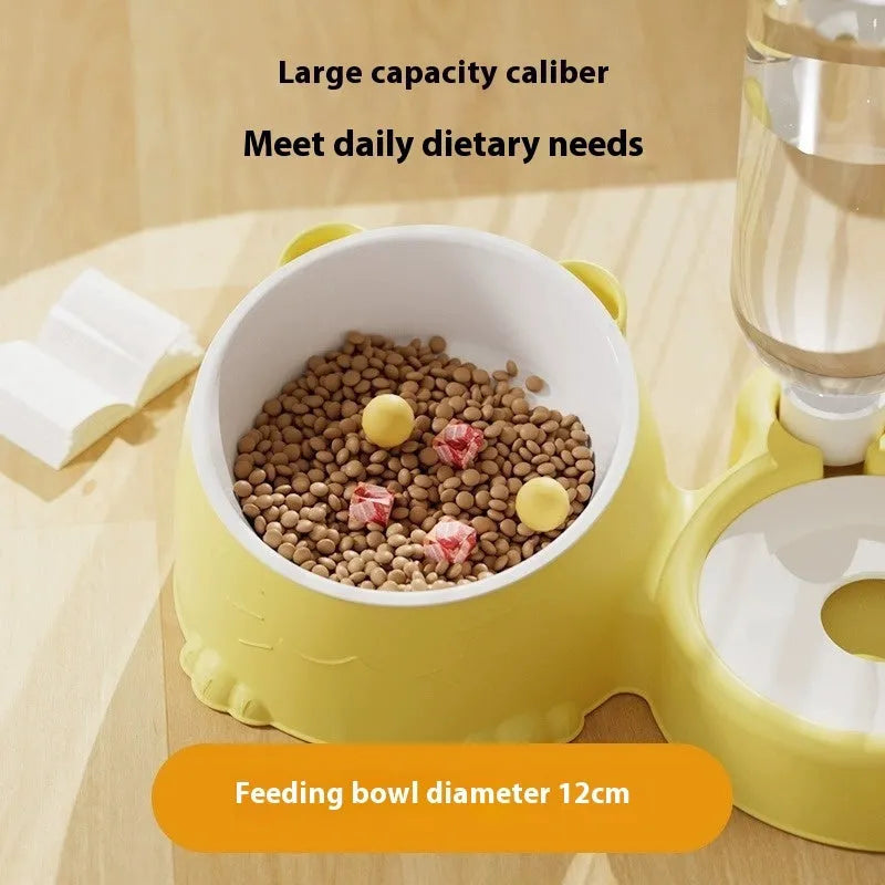 Plastic double bowl pet feeding basin for cats in multiple colour options.