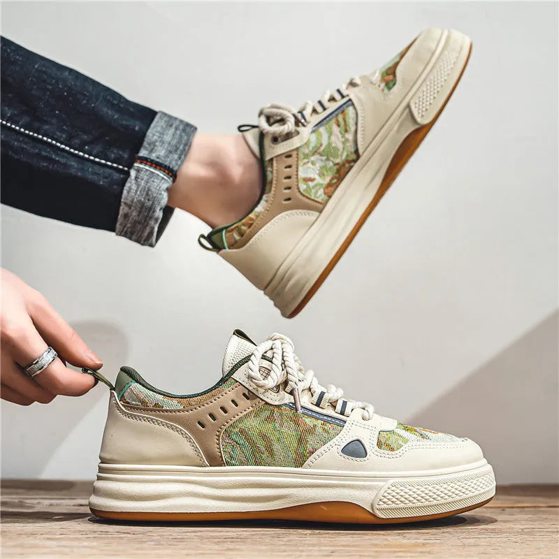 Canvas casual shoes with flat heel in Milan green and beige colour options for daily sports and leisure wear