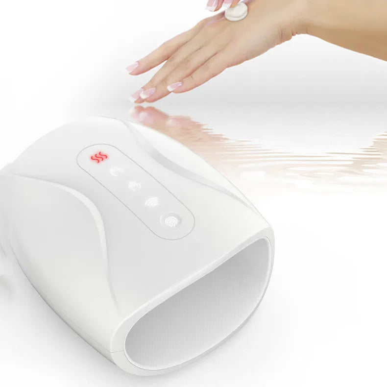 White electric hand massage instrument with heating for palm finger and wrist, 24x13cm