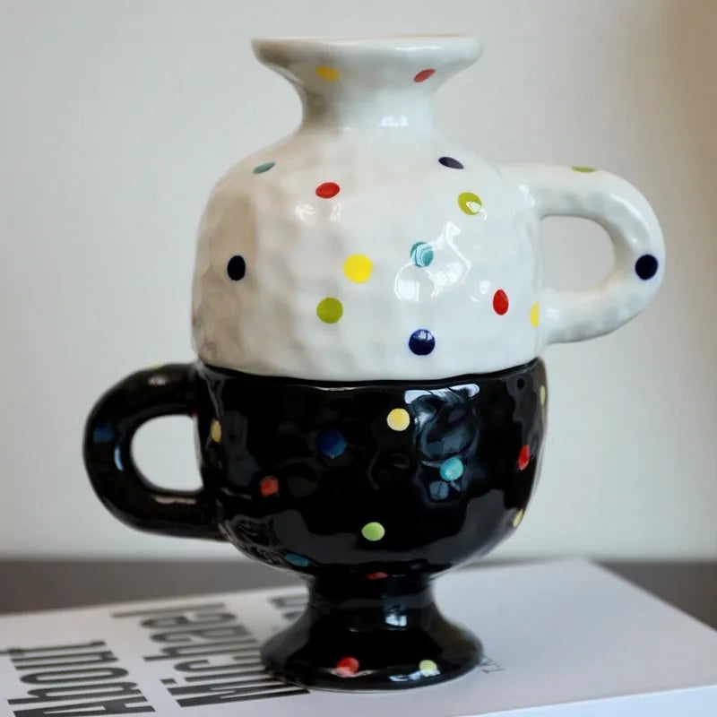 Irregular handmade ceramic mug in solid colour with approximately 250ml capacity
