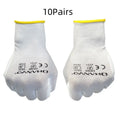 White PU-coated labour work gloves showing flexible coating and wrist coverage
