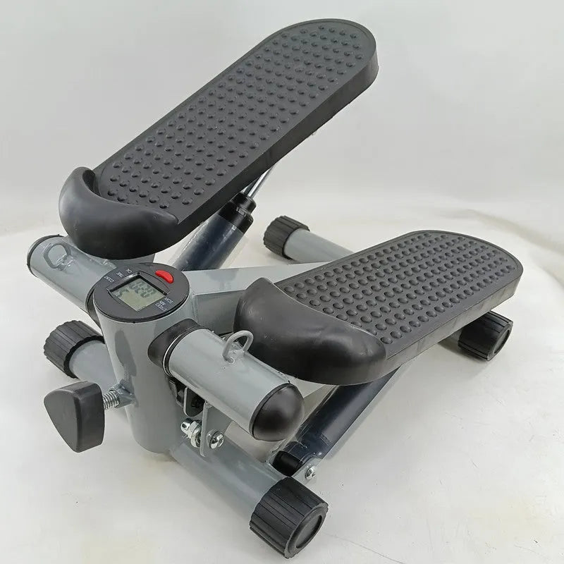 Silver grey hydraulic resistance mini treadmill and pedal machine for home gym waist slimming workouts.