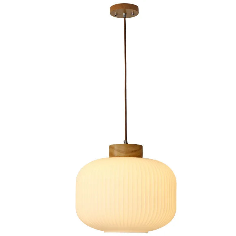 Retro Chinese wooden pendant light with Nordic design in warm light setting