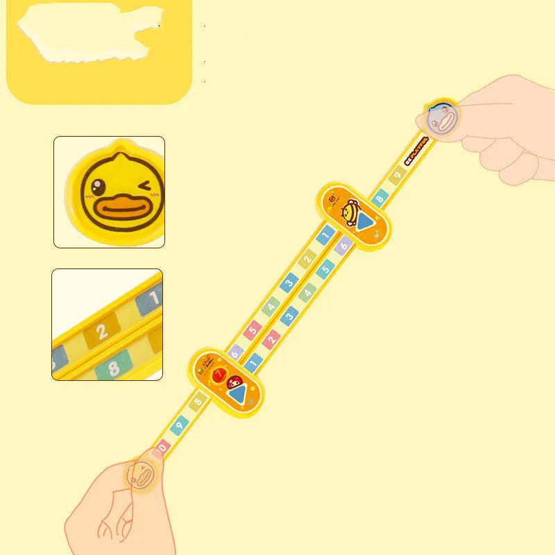 Yellow plastic children's digital decomposition ruler measuring 24.5cm length with cartoon design for mathematics education