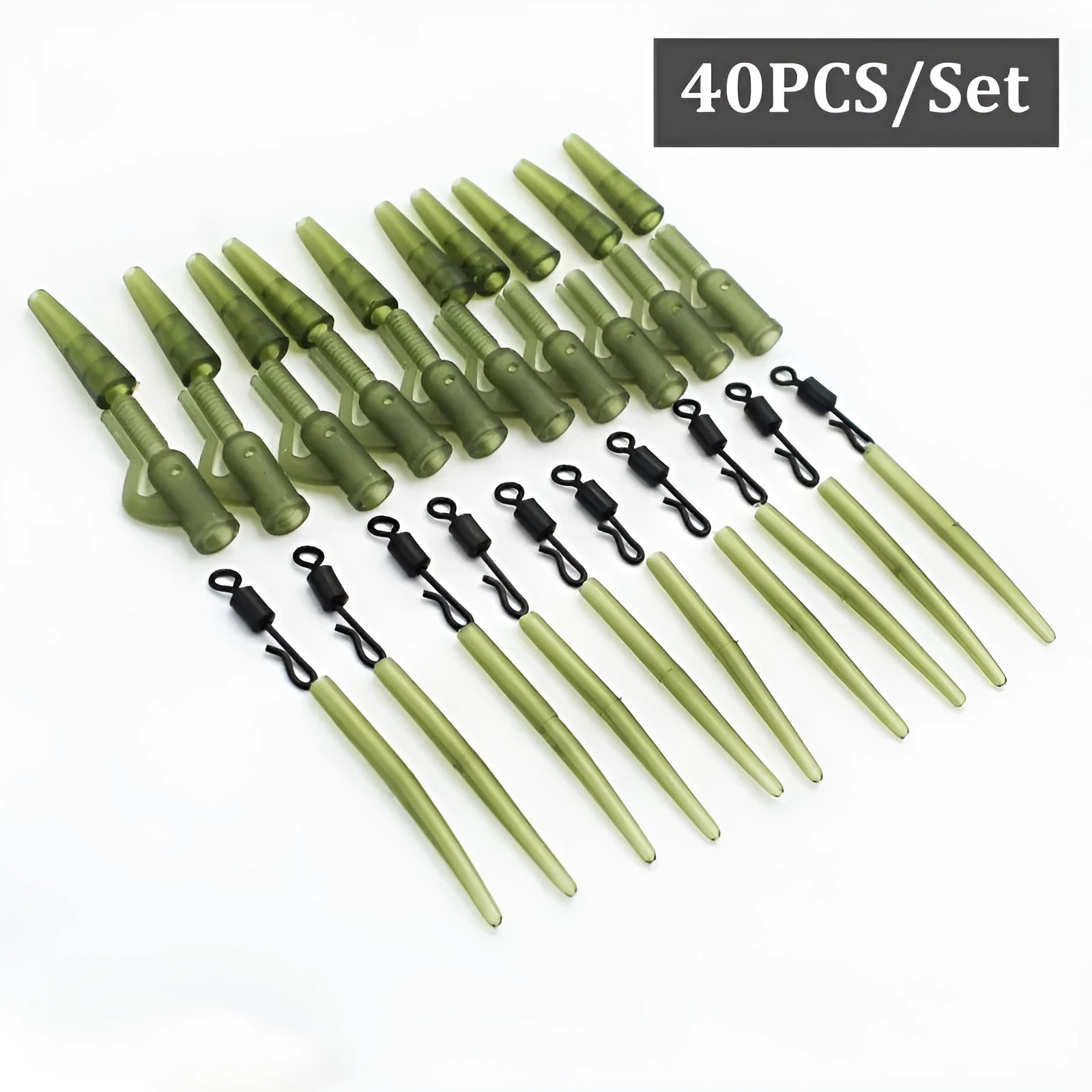 40 piece carp fishing gear accessories set in grass green colour made from ABS alloy copper