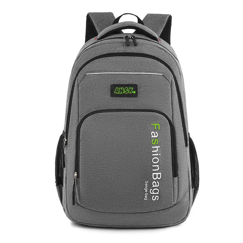 Large black nylon fashion backpack with multiple internal compartments and double shoulder straps.