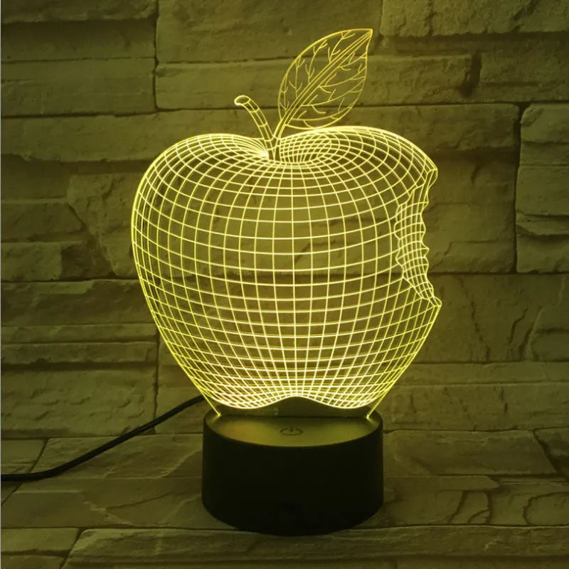 3D acrylic fruit night light with colourful LED illumination and touch control