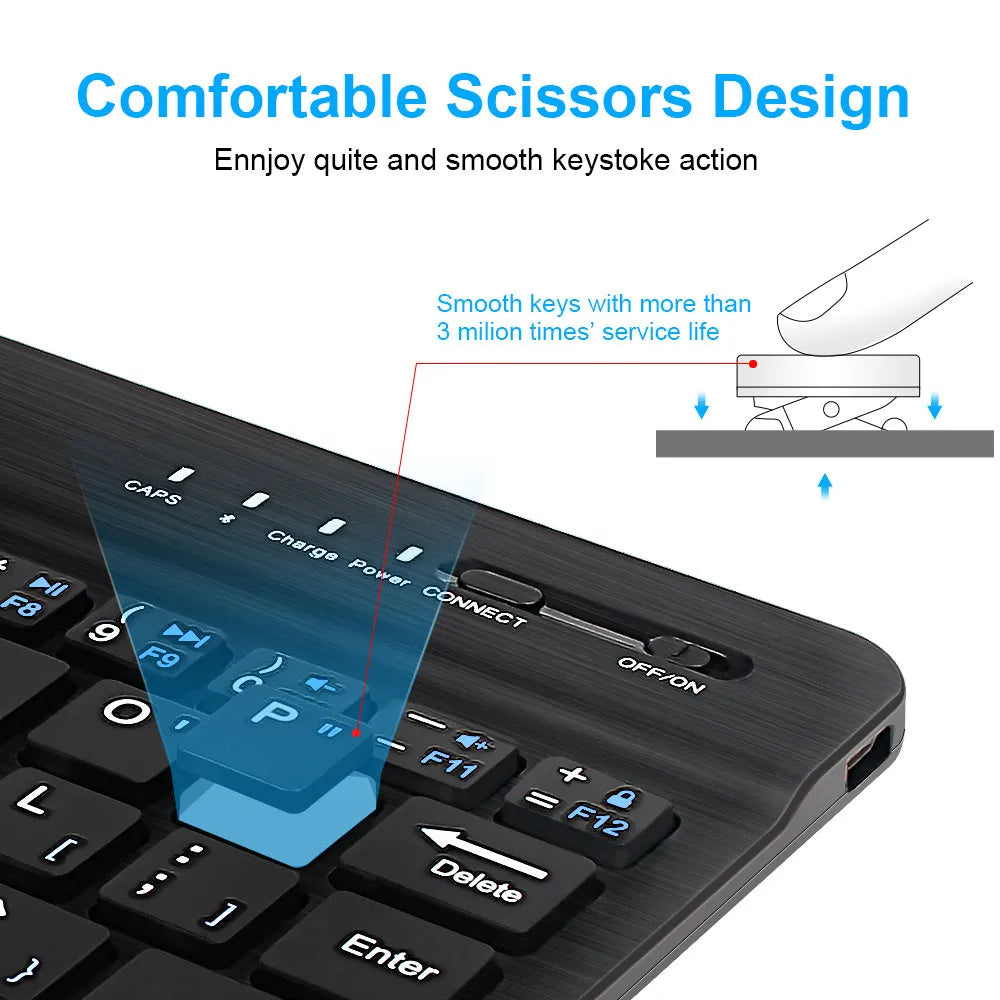 Mini black and white Bluetooth wireless keyboard for 7-inch, 9-inch and 10-inch tablets