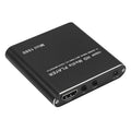 Compact blue 1080p Full HD media player with remote control on a black background.