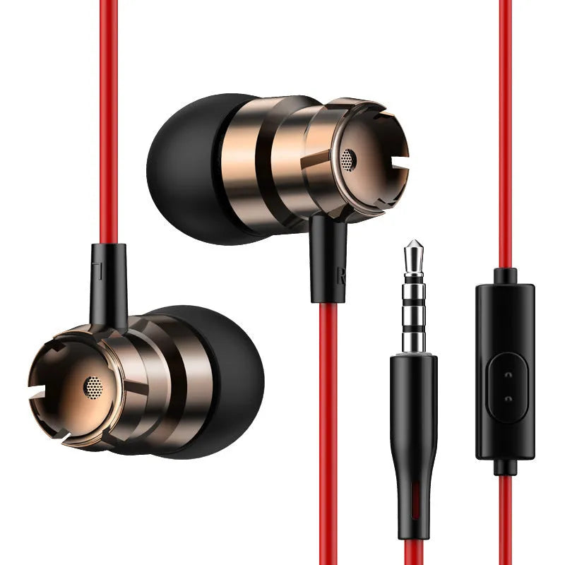 Metal turbo in-ear headphones with microphone and 3.5mm straight audio plug in black colour