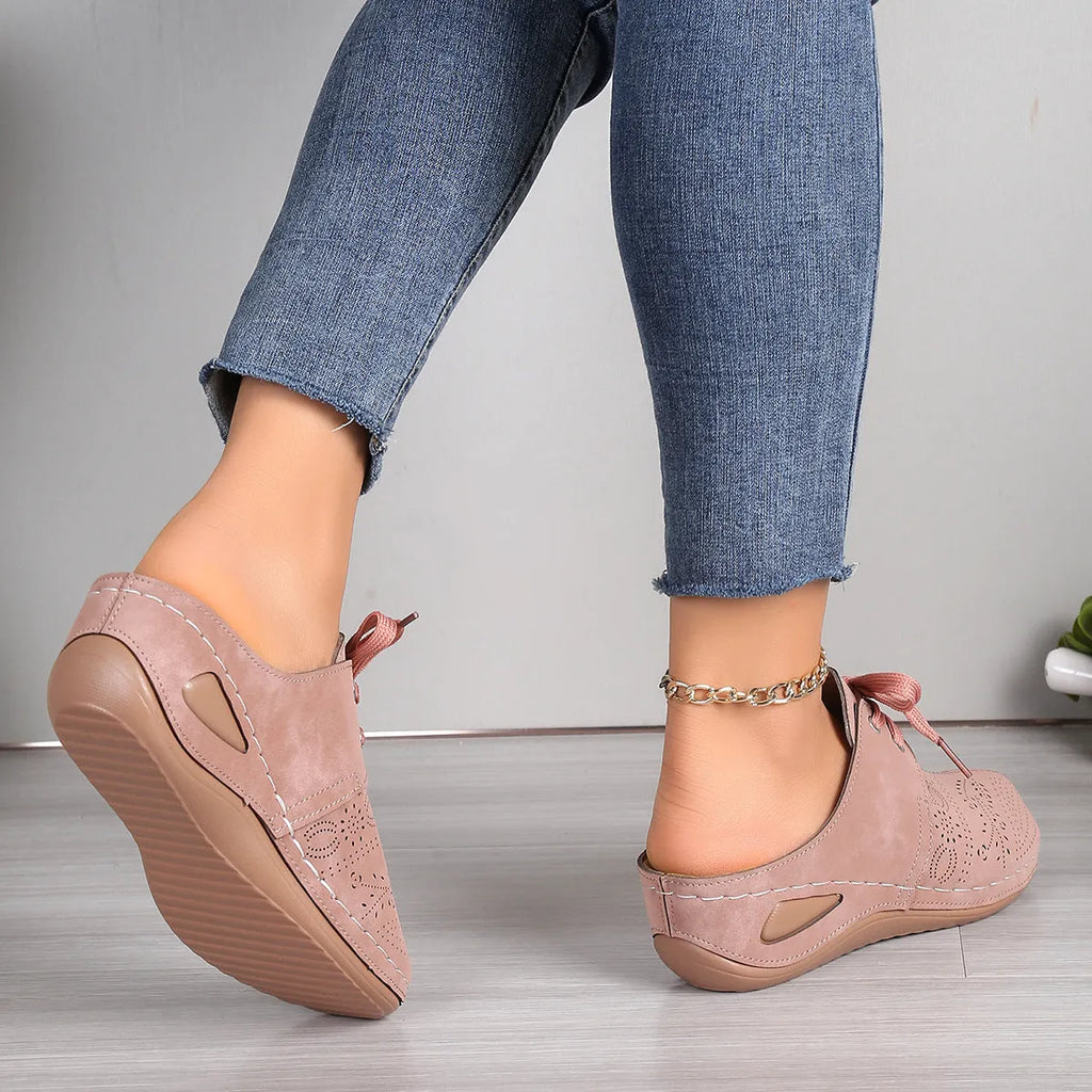 Women's summer lace-up slippers with suede upper and hollow-out wedges design in multiple colour options