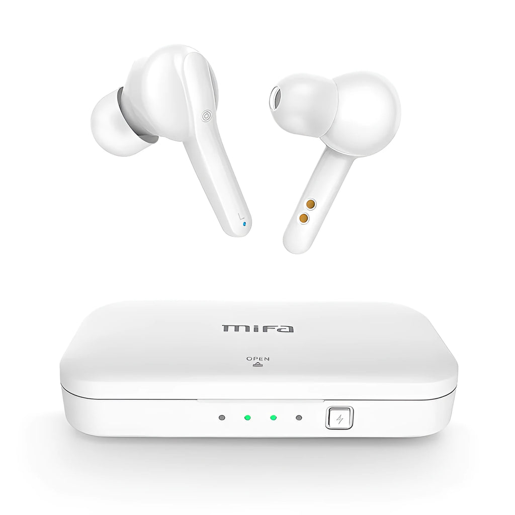 Black and white TWS wireless Bluetooth 5.0 earbuds with IPX5 waterproof rating
