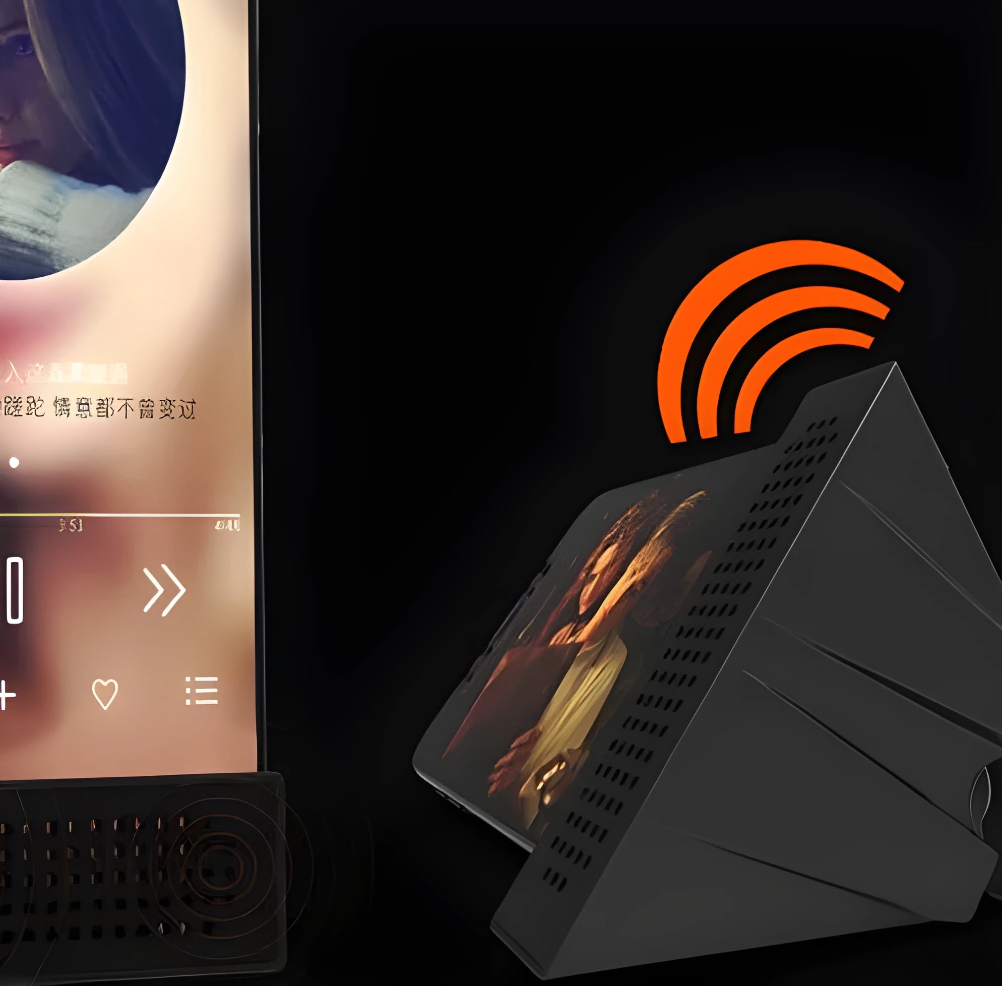 Portable iPhone speaker amplifier stand in ABS plastic showing phone in horizontal position