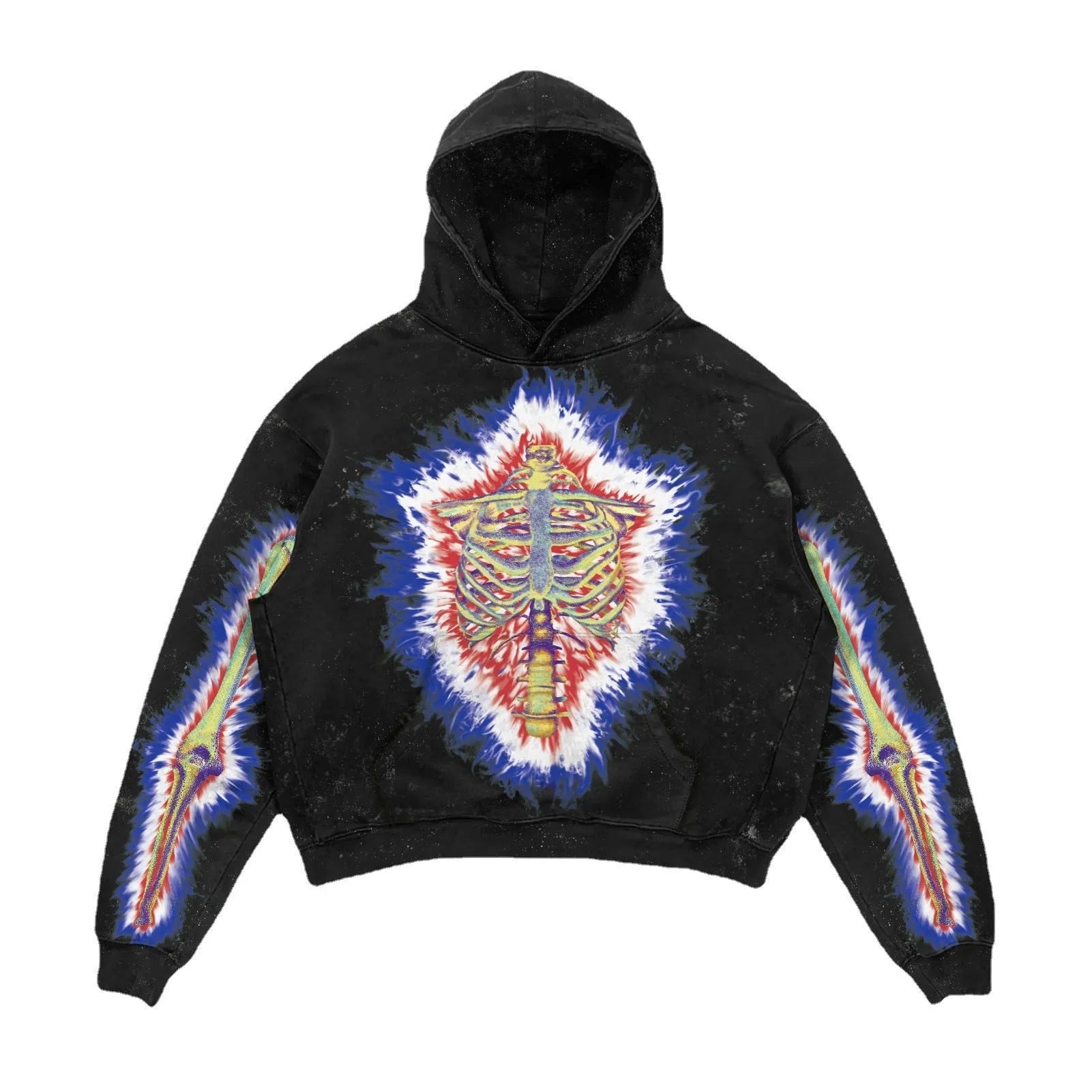 3D printed Halloween hoodie in black with slim fit and printed three-dimensional patch bag