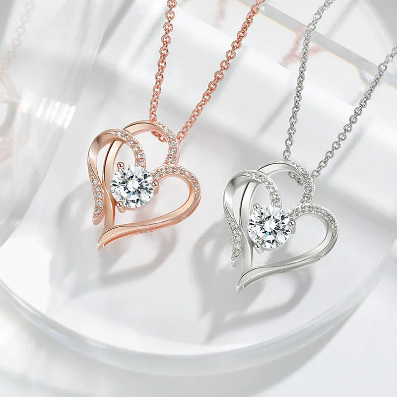 Heart-shaped women's necklace in 925 silver with gold plating options on simple chain