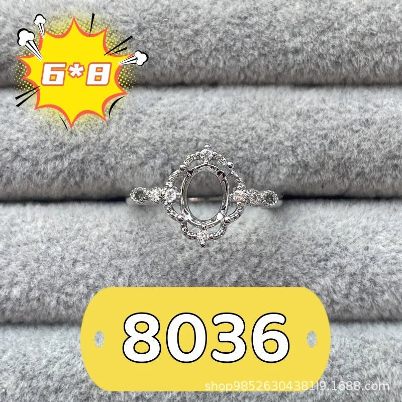 Oval denier copper ring with 6x8mm main stone and five-pointed star Korean style design