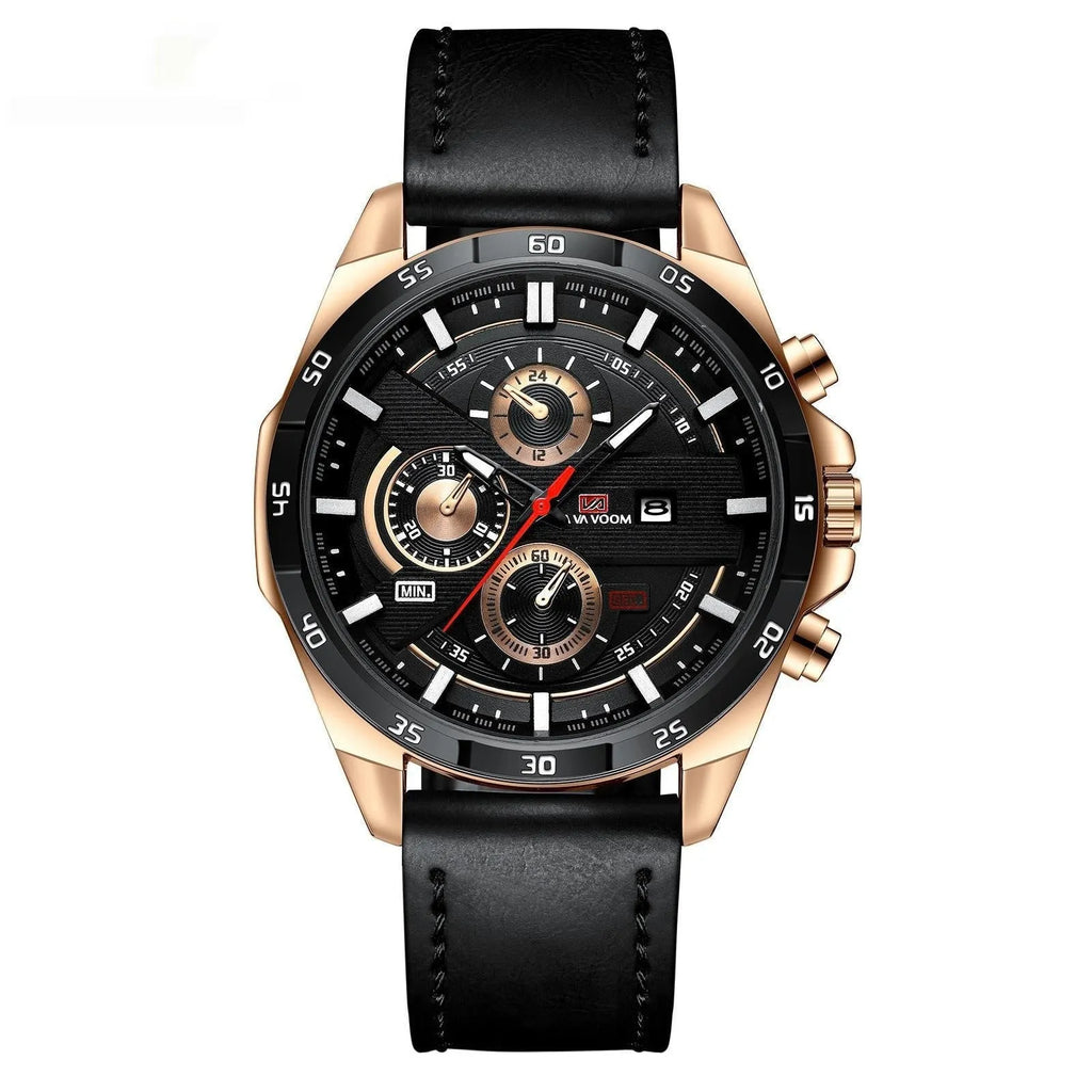 Men's casual business calendar quartz watch with waterproof construction in multiple colour options